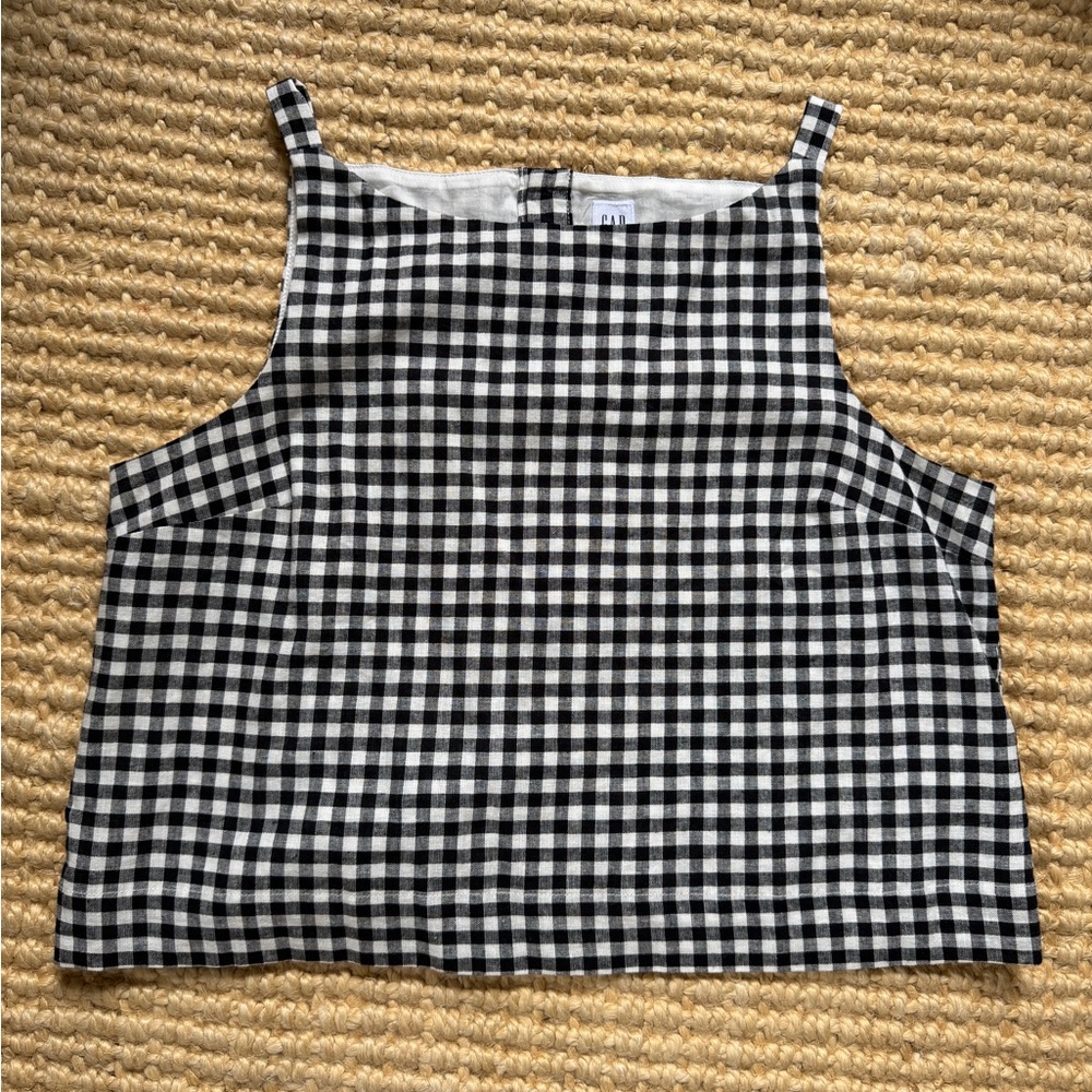 Black and White Gingham Linen Cotton Blend Women's Tank